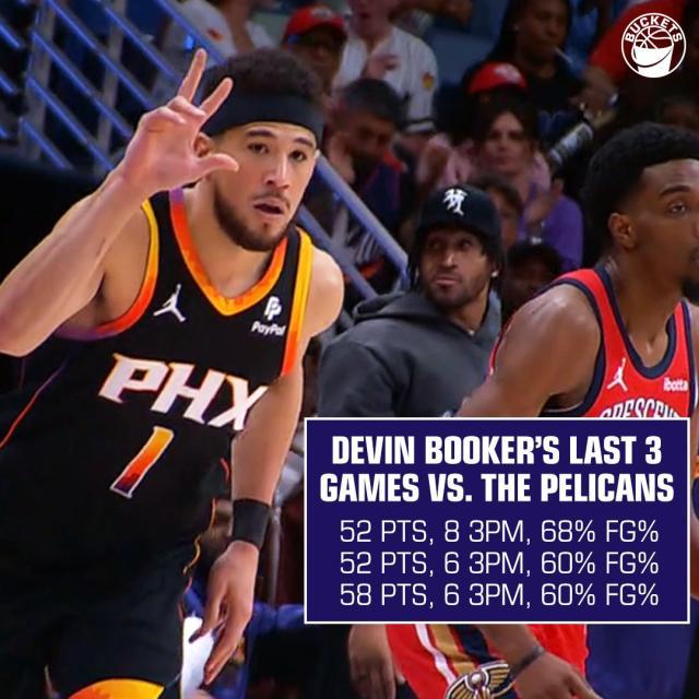 吃饭睡觉打鹈鹕！布克三战对手连砍50+比肩大帅